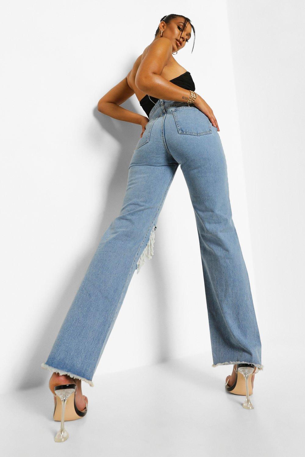 Boohoo ripped boyfriend jeans sale